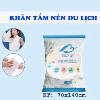 Khăn tắm nén du lịch,Khăn tắm nén dạng viên nén chất liệu cottong kích thước dãn nở 70x140cm