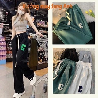 Quần ống rộng suông dài chất tổ ong chữ C - quần thể thao unisex dày dặn phong cách ulzzang, quần nỉ thu đông mặc nhà