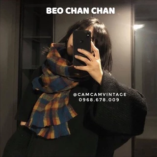 Khăn quàng cổ nam nữ choàng cổ lông thỏ caro vintage, mềm mịn dày cực ấm Beo Chan