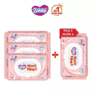 [MUA 3 TẶNG 1] Bộ 3 + 1 gói Khăn ướt Bobby Care hương thơm nhẹ nhàng 100 tờ/gói (Hồng)