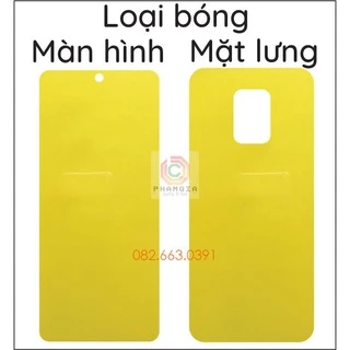 Dán PPF Xiaomi Redmi Note 9s / Note 9 Pro / Note 9 Promax loại nhám,bóng dành cho màn hình, mặt lưng, mặt lưng full viền