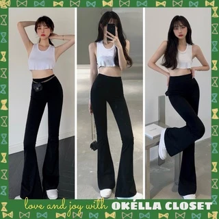 Quần legging ống loe cạp cao dáng dài, Quần legging lưng cao siêu tôn dáng co giãn tốt Okella