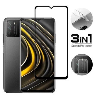 3-in-1 Full Màn Kính Cường lực Mặt trước sau Ống kính máy ảnh Bảo Vệ Màn Hình cho Xiaomi Redmi 9T 9 9A 8 8A 7 7A K30 Poco F2 X3 NFC Pro F3 M3 PPF