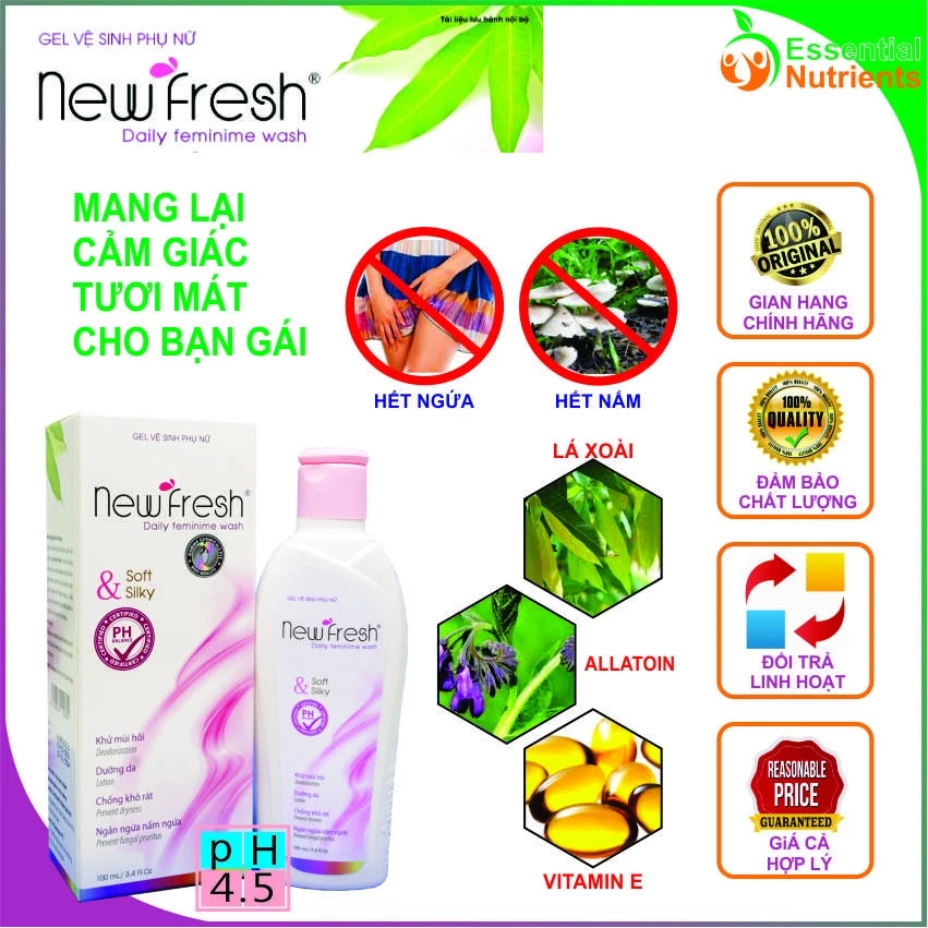 New Fresh 100ml Gel Vệ Sinh Vùng Kín - Khử Mùi Hôi, Làm Hồng Và Se Khít Cô Bé - Hàng Chính Hãng |Lotuspharma