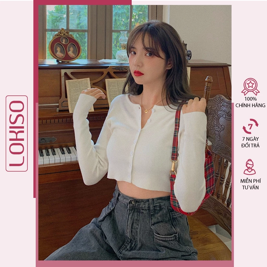 Áo croptop nữ thun len tăm dài tay form rộng cổ V bigsize ulzzang LOKISO CT07