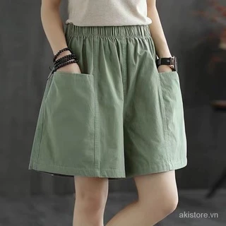 M-4XL Quần đùi quần short nữ bigsize cotton cạp cao co giãn có túi thời trang Hàn Quốc cỡ lớn cho nữ hè