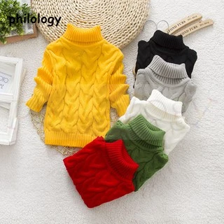 Áo sweater Dệt Kim Cổ Lọ Màu Trơn Thời Trang Mùa Đông Cho Bé