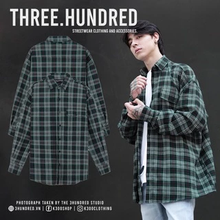 Áo Sơ Mi Flannel Màu Xanh Sọc Tím Form Rộng Thoải Mái Chất Liệu Cotton Thoáng Mát