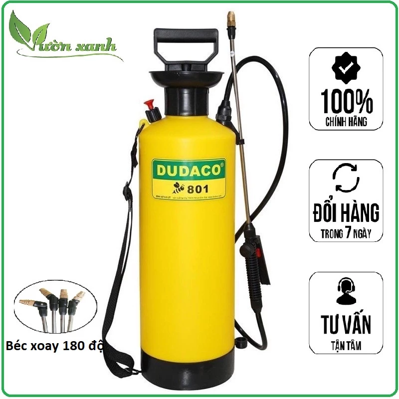 Bình tưới cây DUDACO 8 lít béc xoay 180 độ tiện dụng khi làm vườn, phun khử trùng....