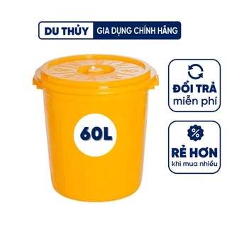 Thùng nhựa tròn có nắp 60L Việt Thành, đường kính 47,5cm-cao 48cm, đựng nước đựng gạo, nhựa PP chính phẩm bền chắc