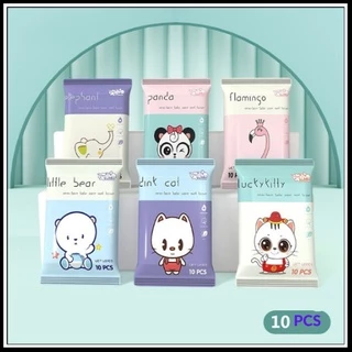 COMBO 10 GIẤY ƯỚT HÌNH THÚ (14x15cm) bỏ túi mini an toàn cho mẹ và bé in hình siêu cute