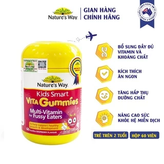 Kẹo Dẻo Cho Bé Nature's Way Kids Smart Vita Gummies Multi Vitamin for Fussy Eaters Kích Thích Ăn Ngon 60 Viên - Date mới