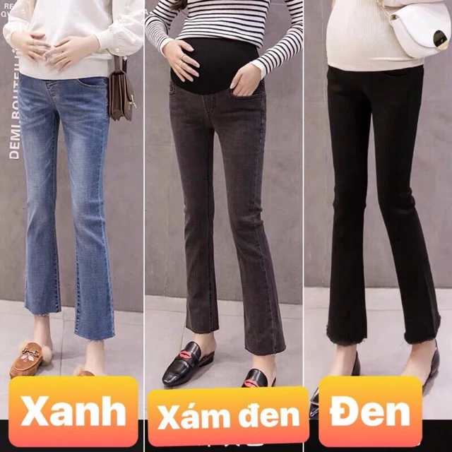 🤰quần jean bầu ống loe dáng dài-hàng quảng châu( form nhỏ 32-60kg)