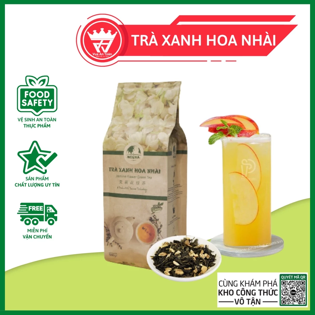Trà Xanh Hoa Nhài Wecha 500gr - Jasmine Flower Green Tea, Pha Trà Uống Hằng Ngày, Trà Trái Cây