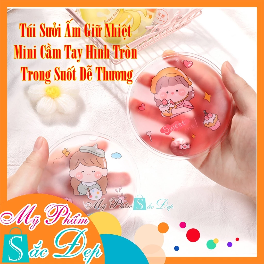 Túi sưởi ấm giữ nhiệt mini bẻ đồng xu cầm tay hình tròn trong suốt dễ thương tạo nhiệt bằng gel