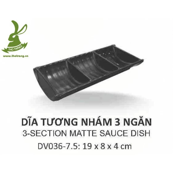 [Cam Kết Chính Hãng] Dĩa Nước Chấm 3 Ngăn Nhựa Melamine Màu Đen Nhám 19*8*4cm Srithai Superware DV036-7.5 - Hot