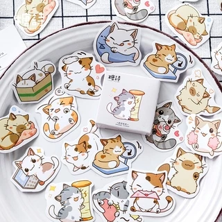 Hộp 45 Miếng Dán Hình Mèo Trang Trí Sổ Tay Nhật Bản Xinh Xắn
