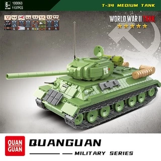 Đồ chơi Lắp ráp Mô hình xe tăng 100063 WW2 Blocks T-34 Medium Tank