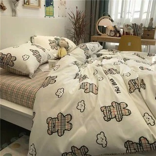 Bộ chăn ga Cotton poly chăn ga Hàn Quốc gấu trắng bbr đủ size miễn phí bo chun