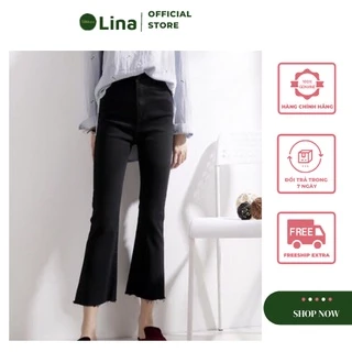 Quần Jean Ống Loe Lưng Cao Màu Đen Trơn Vải Jean Giấy Co Giãn Hàn Quốc LINASTORE 014