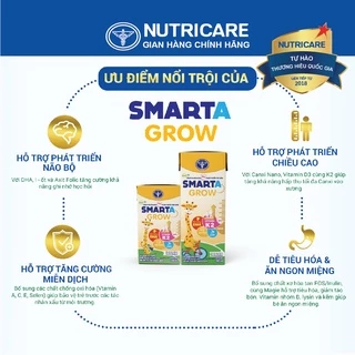 Sữa Bột Pha Sẵn Nutricare SMARTA GROW Giúp Tăng Cân Tăng Chiều Cao Và Hấp Thu Cho Bé Từ 1 Tuổi (thùng 48 Hộp x 110ml)