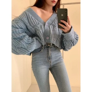 Áo Khoác Cardigan Len Đan Croptop Tay Bồng Dáng Rộng Phong Cách Hàn Quốc (H06) ❤️