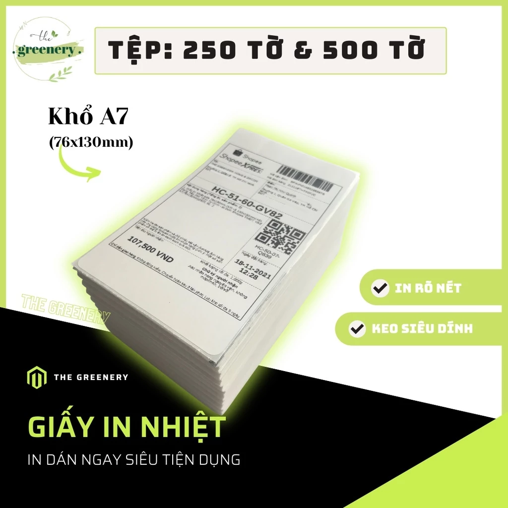 Giấy In Nhiệt Khổ A7(76x130mm) Dạng Tệp 250 Tờ/500 Tờ -3 lớp tự dán chống nước - In Đơn Shopee TMĐT Tự Dính