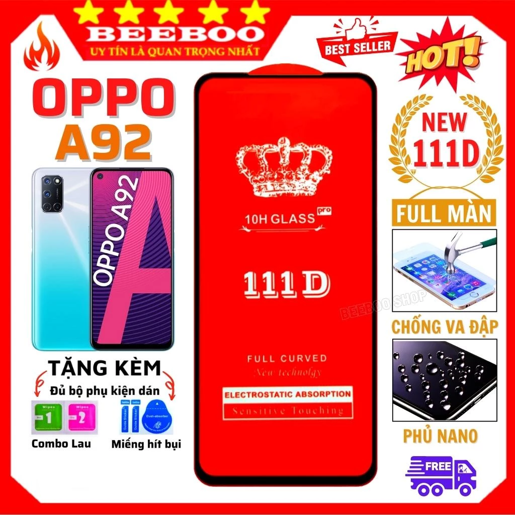 Kính cường lực oppo a92 - Dán Full màn hình điện thoại - Độ trong suốt 111D cực cao.