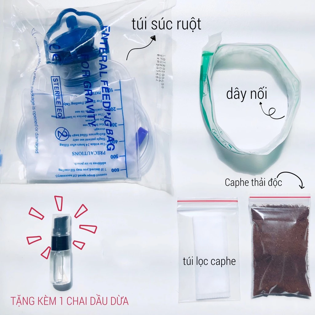 Bộ Kit Thải Độc Cà phê Enema - Bô truyền,cà phê,túi lọc - Tặng kèm 1 chai dầu dừa - Cải thiện tiêu hóa, giúp ăn ngon