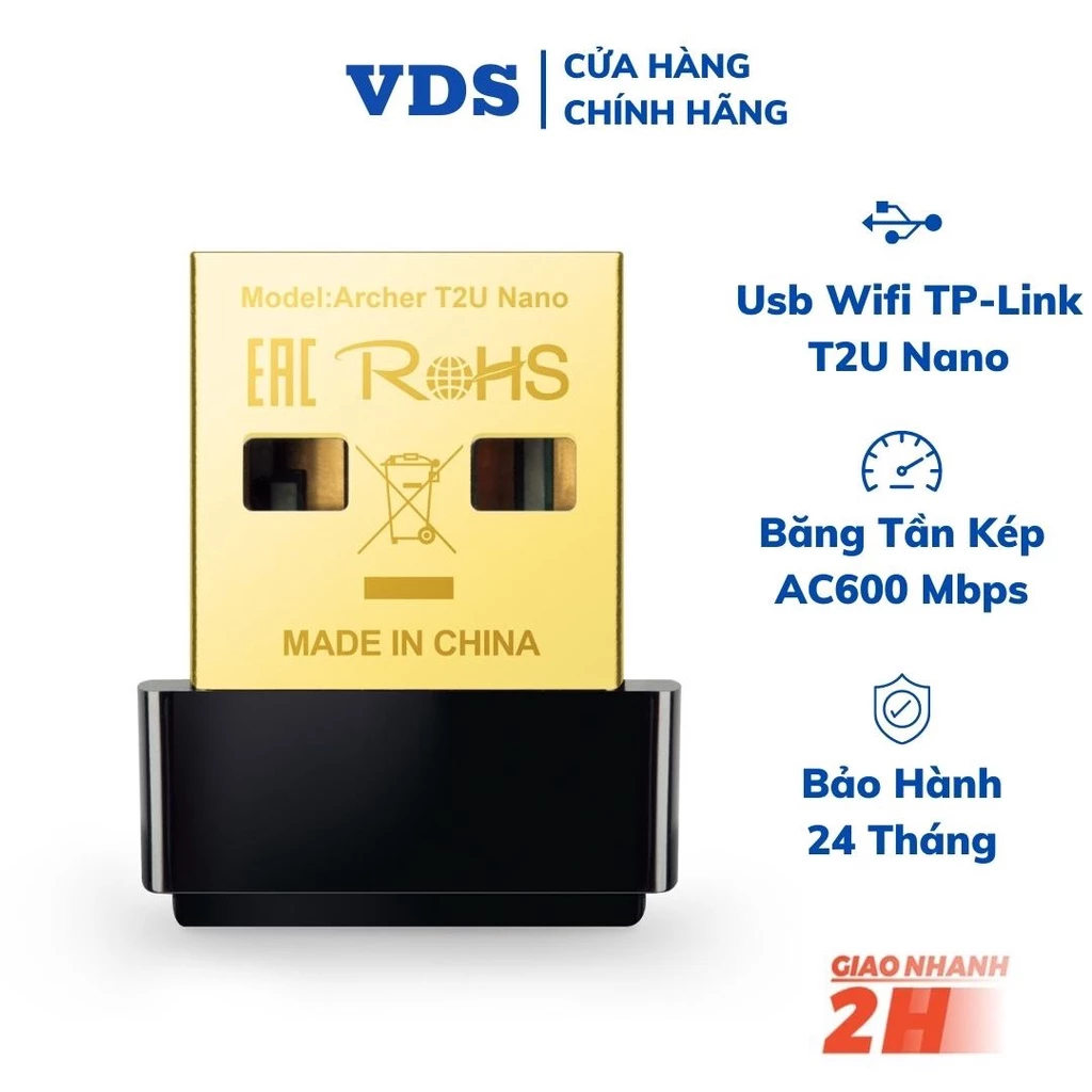 Usb thu wifi không dây TP-Link băng tần kép AC600 Archer T2U Nano usb wifi cho pc laptop - VDS shop