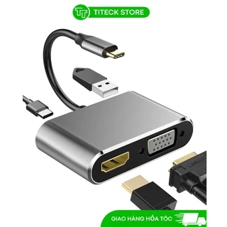 Cáp chuyển đổi USB Type C to HDMI + VGA + USB 3.0 + USB C 4in1 dùng cho Samsung DEX, Huawei Emui, laptop táo