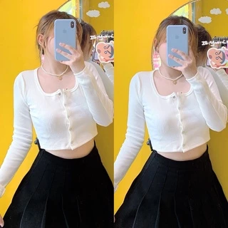 Áo Croptop Tay Dài Nút Bấm [FREESHIP] 🦋 Áo Tay Dài Trơn Basic Chất Thun Gân Ulzzang