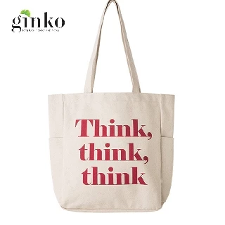 Túi Vải Tote Ginko Unisex Có Khóa Kéo Phong Cách Hàn Quốc In Hình Think, Think, Think (nhiều mẫu)