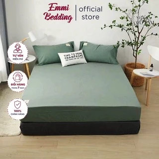 Bộ Ga giường, ga gối TC trơn màu xanh min bộ đội EmmiBedding gồm 1 ga và 2 áo gối nằm