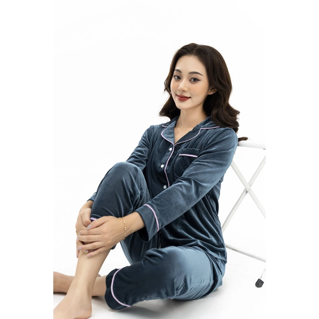 Bộ Đồ Thu Đông Mặc Nhà Nữ Set Pijama Cao Cấp VADESI Dài Tay Chất Nhung Tăm Giữ Nhiệt  Tốt Ấm Mềm Co Giãn Mặc Sau Sinh