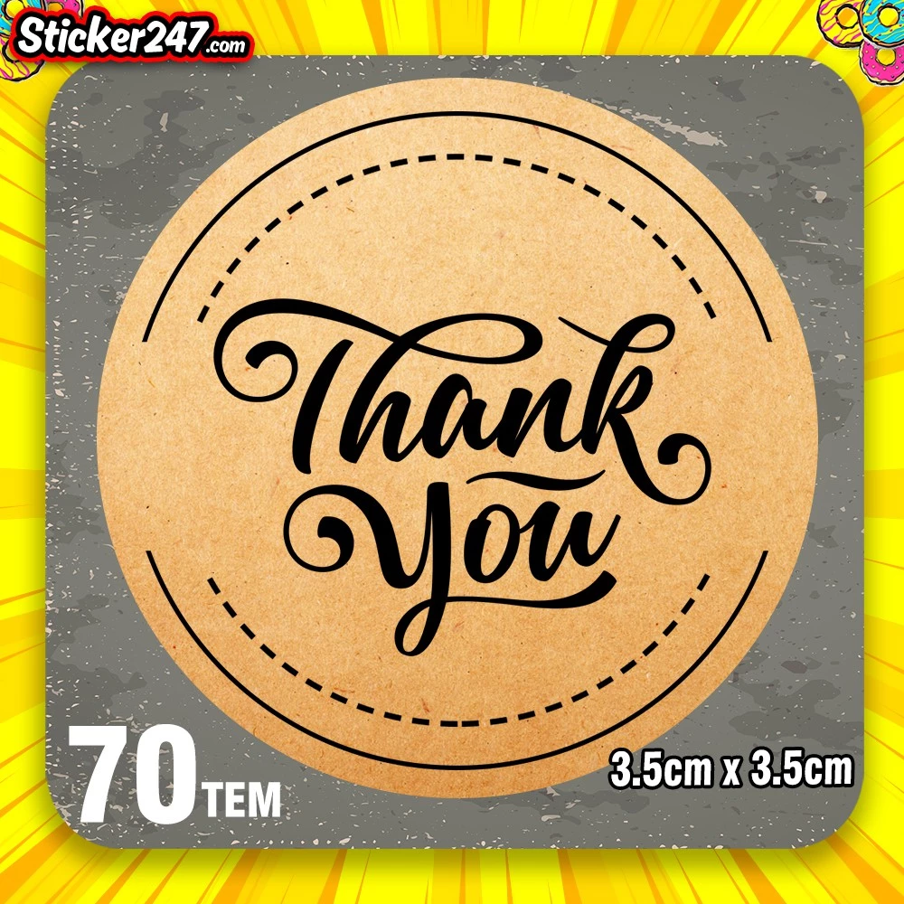 70 Tem nhãn decal giấy Kraft chữ Thank you - Tem tròn 3.5x3.5cm