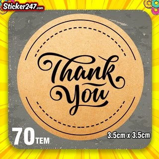 70 Tem nhãn decal giấy Kraft chữ Thank you - Tem tròn 3.5x3.5cm