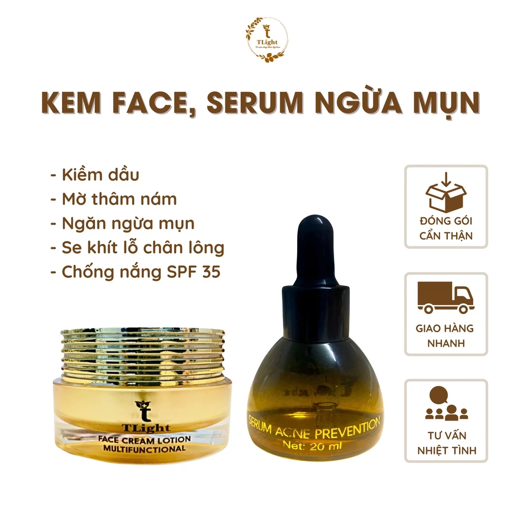 Bộ dưỡng kem face serum ngừa mụn TLight chống nắng dưỡng trắng kiềm dầu mờ thâm ngừa mụn thu nhỏ lỗ chân lông