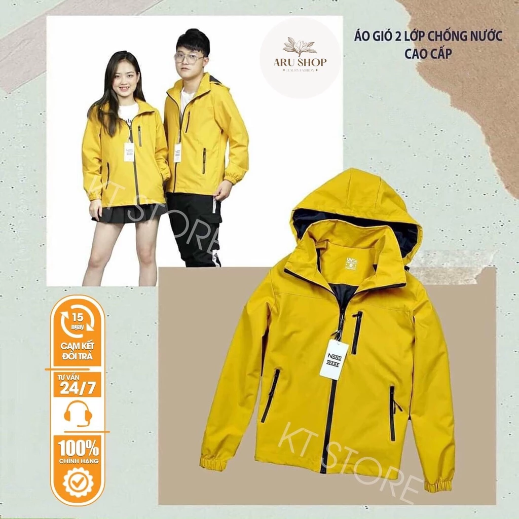 Áo khoác gió đôi nam nữ 2 lớp lót lưới cao cấp chống nước, cản gió 4 màu cơ bản