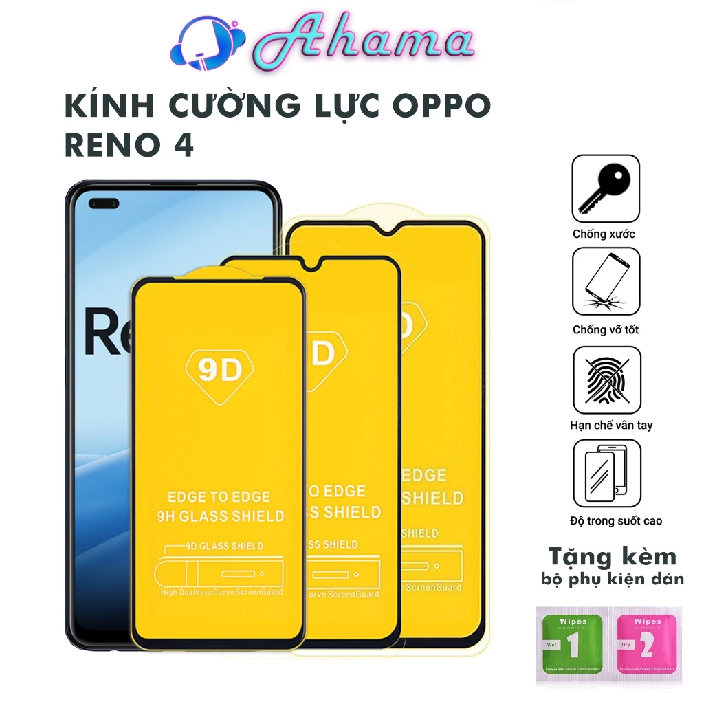 Kính Cường Lực Oppo Reno 4 Full Màn chống trầy xước rơi vỡ độ bền cao tặng kèm khăn lau màn hình