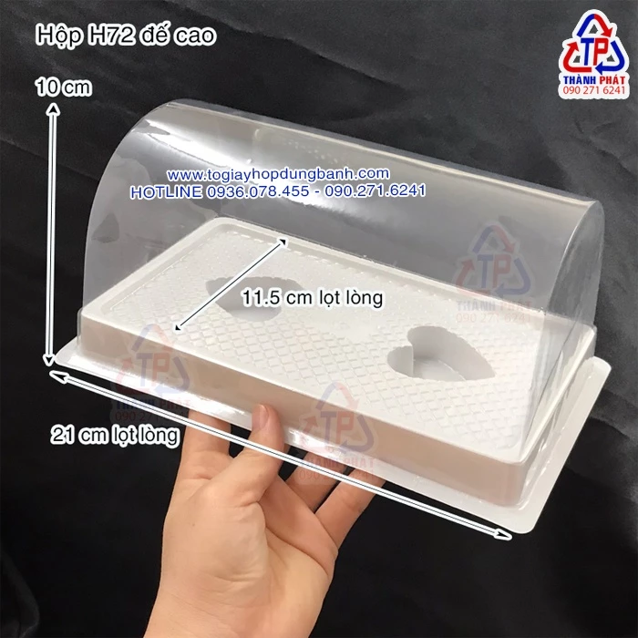 100 Hộp bánh cuộn H72 đế cao đựng bánh bông lan cuộn - hộp nhựa đựng bánh cuộn 21cm