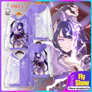 Áo hoodie dáng rộng in hình anime Genshin Impact Raiden Shogun Baal thời trang mùa thu mới dành cho nam nữ