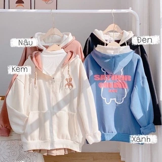 Áo Khoác Hoodie SATUDR OREAN AGE Gấu Khóa Kéo Chống Nắng - Nón 2 Lớp Hàn Quốc Unisex Teen 99 Giá Rẻ