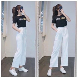 Quần culottes ống rộng vải đũi xước cạp cao khóa thật dáng dài màu đen trắng be - Quần đũi ống rộng nữ lưng thun mặc nhà