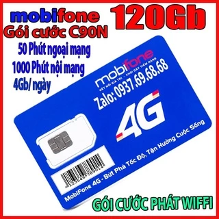 SIM 4G Mobi C90N (TẶNG 120GB + 1000 PHÚT + 50 PHÚT LM) sim có thể dùng đăng kí [ zalo facebook và các tài khoản khác ]