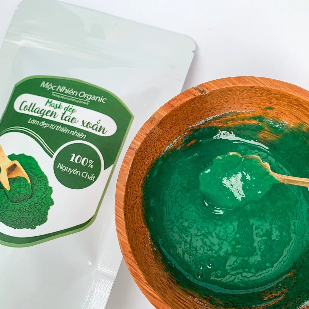 Bột mặt nạ dẻo collagen tảo xoắn lục Mộc Nhiên- Mask dẻo