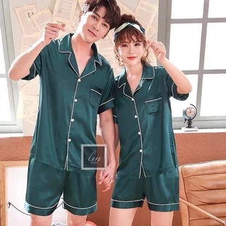 Đồ Bộ Pijama Lụa Nam Nữ Mặc Nhà Tay Ngắn Quần Cộc Mùa Hè Cao Cấp Bộ Đồ Ngủ Nam Nữ Lụa Siêu Xinh C35