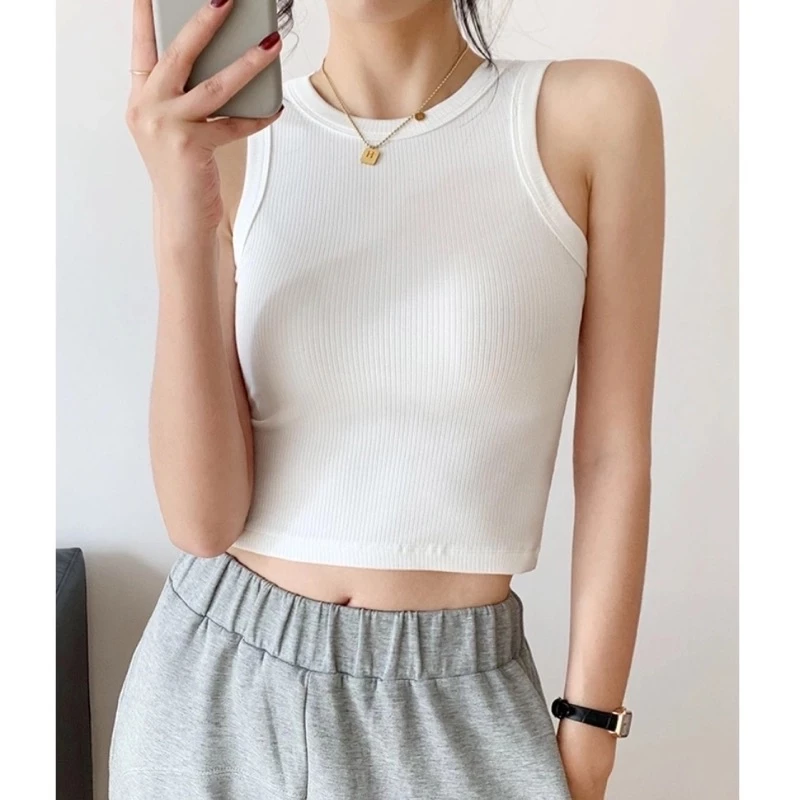 Áo Tank Top Croptop Ba Lỗ Sát Nách Cổ Tròn Màu Đen Trắng Da Chất Siêu Co Dãn Loại 1 Hàng Quảng Châu Năng Động