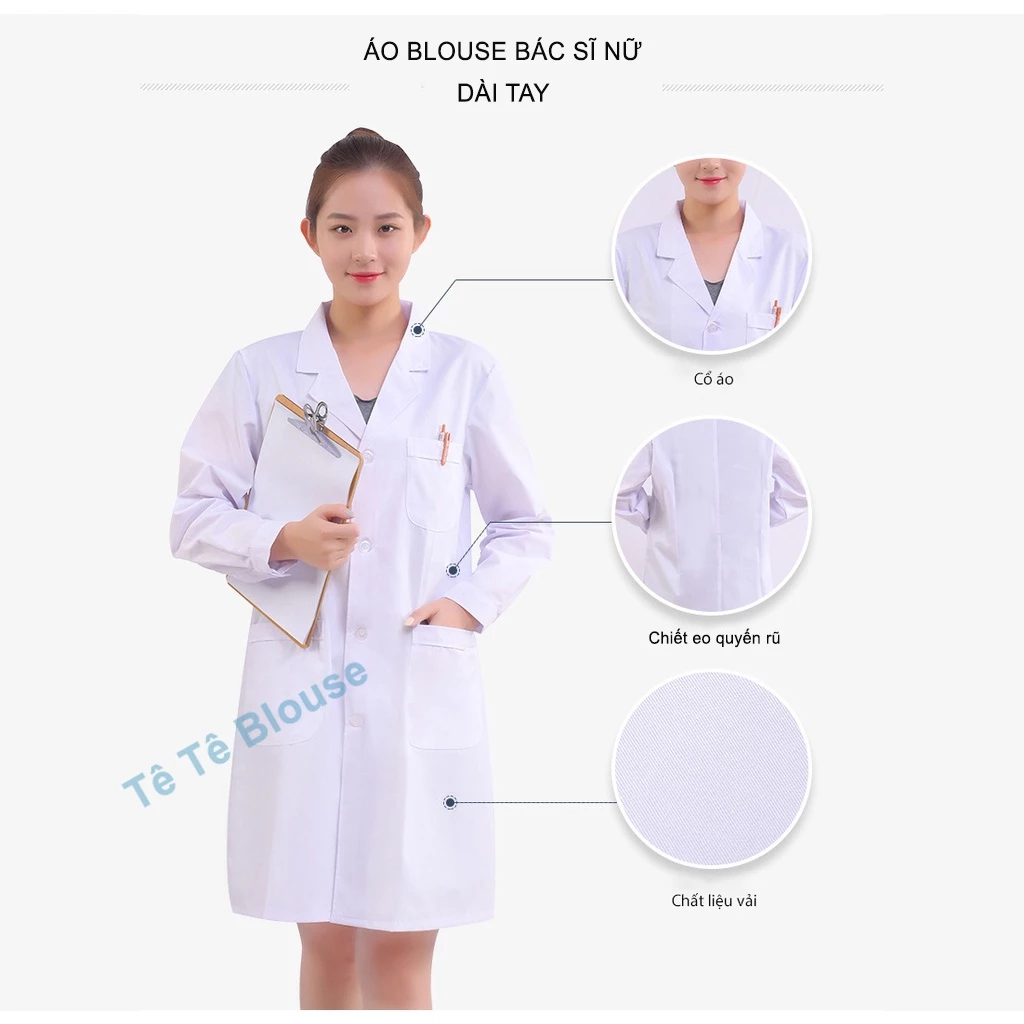 [Giá sỉ] Áo Blouse NỮ dài tay, dáng dài ngang gối loại Thô Cotton cao cấp dành cho Bác sĩ, Phòng thí nghiệm, NV Y tế