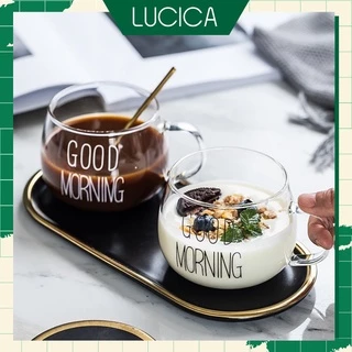 Ly thủy tinh Good Morning cute dễ thương 350ml chịu nhiệt cốc thuỷ tinh giá rẻ Lucica